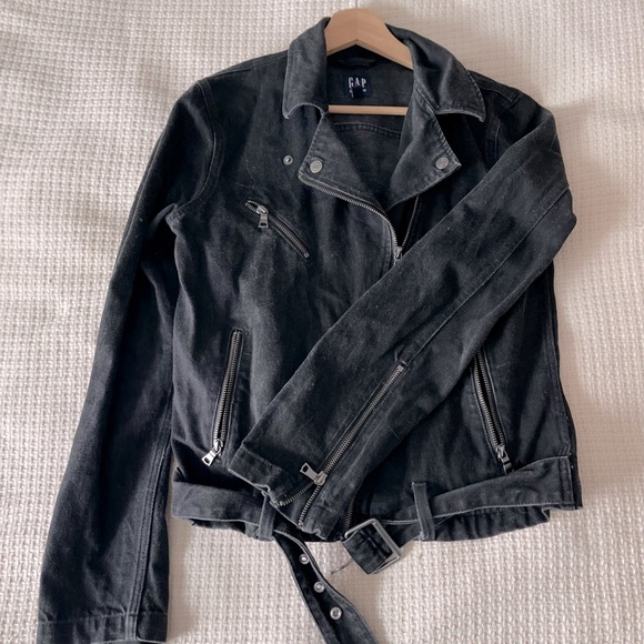 GAP Jackets & Blazers - Gap Denim Washed Black Motorcycle Jacket Medium Tall